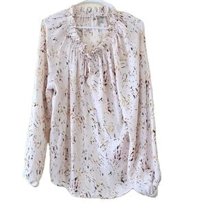 A New Day Cream Ruffled Tie Front Blouse